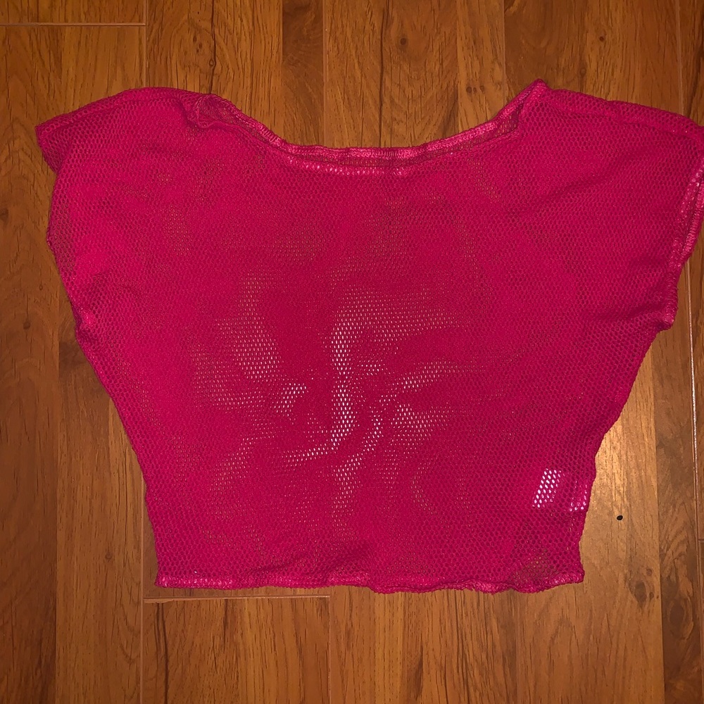 Hot pink mesh crop top